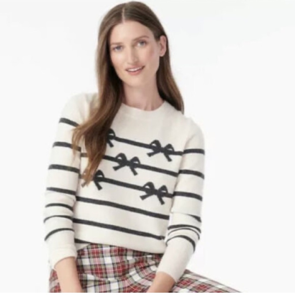 J.Crew cashmere sweater with stripe/bow pattern